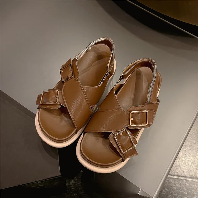 New Genuine Leather Sandals For Women Flats Heels Comfortable Summer Casual Shoes Woman Student Sandals Shoes