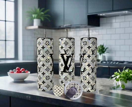 Silver Shimmery Tumbler with Matching Lid - Luxe Bundle