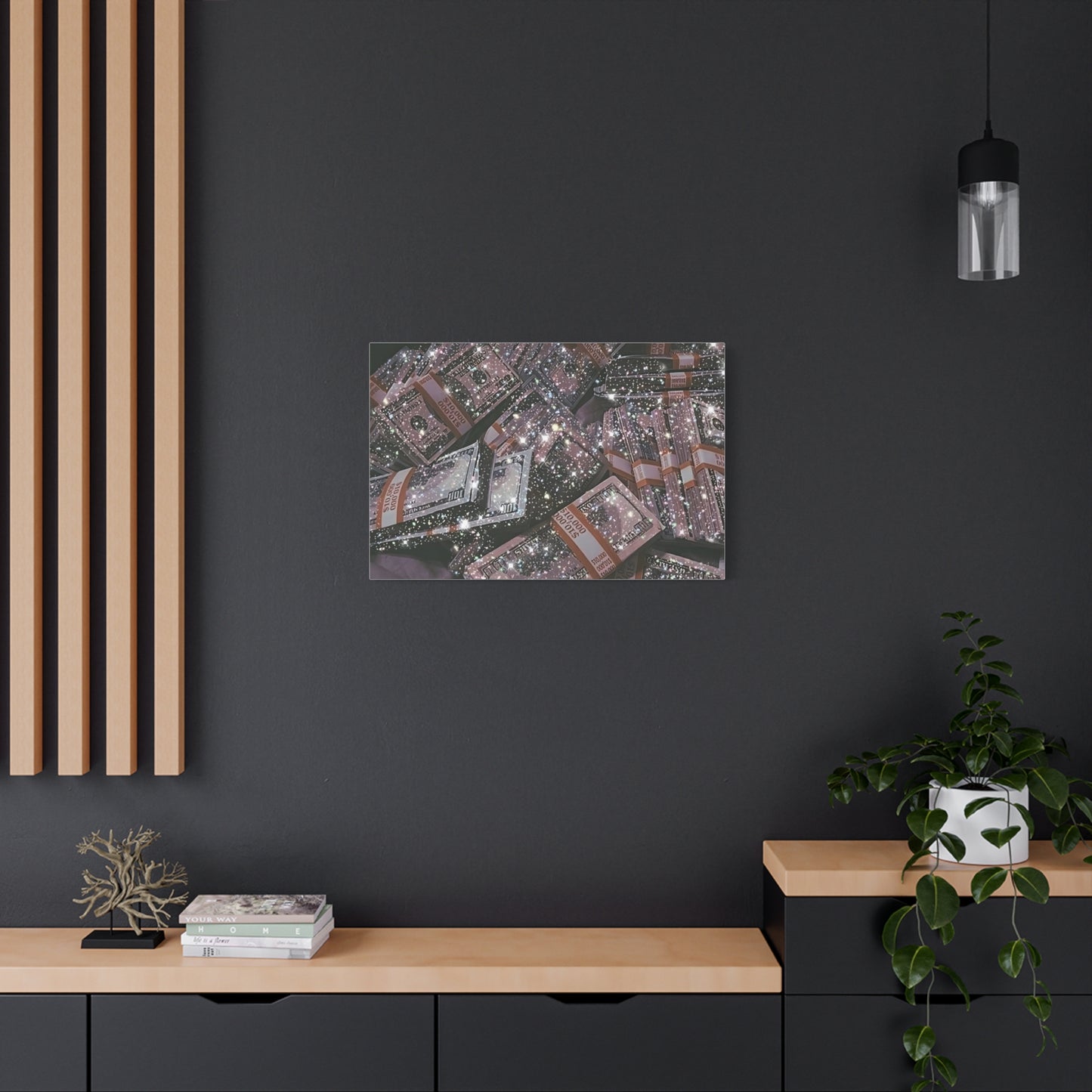 Sparkling Money Canvas Art, Glittery Wall Decor for Home, Modern Art Piece, Gift for Art Lovers, Chic Office Decor, Unique Wall Hanging