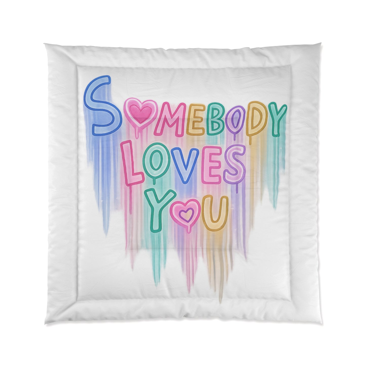 Somebody Loves You Comforter – Pastel Rainbow Heart Bedding