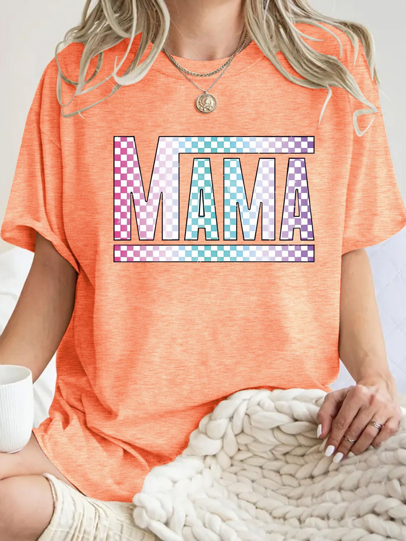 Mom's gift round neck pullover short sleeved shirt