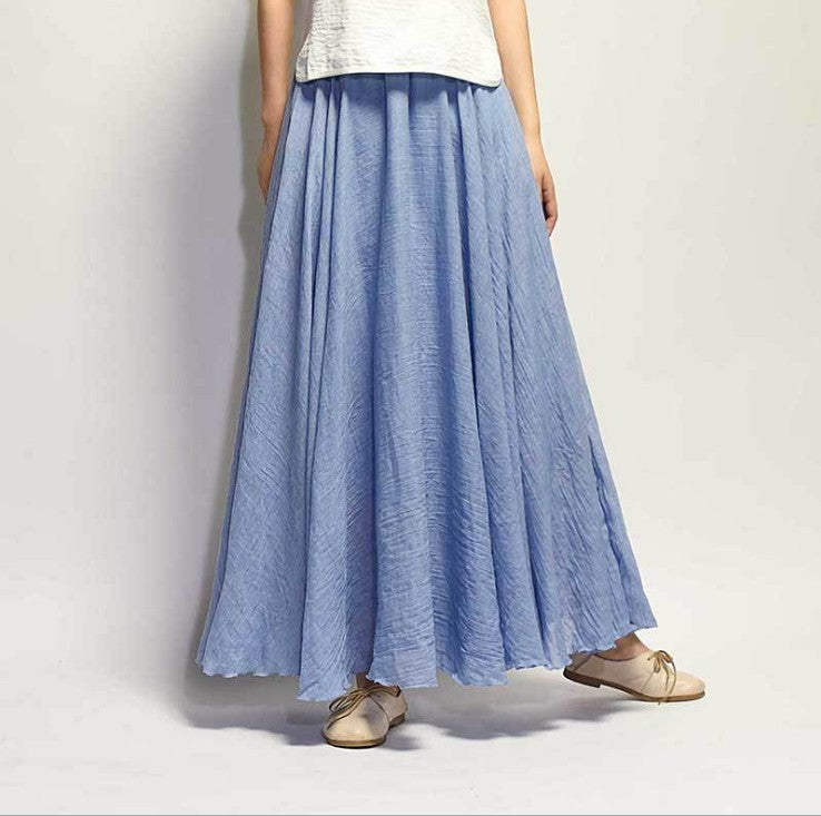 Mori Girl Art Plus Size Cotton And Linen Skirt Elastic Waist Linen A-line Skirt