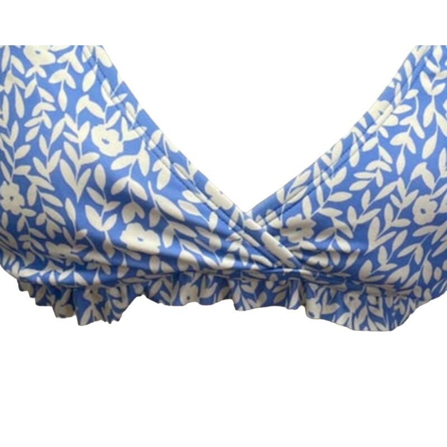 New Draper James Womens Large UPF 50+ Ruffled Blue Floral Bikini Swim Top ONLY