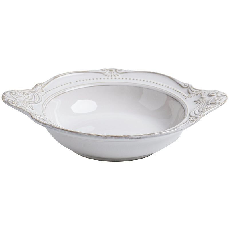 Relief Ceramic Tableware Rice Bowl Plate
