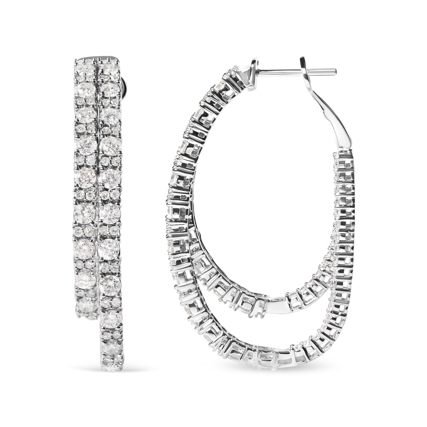 14K White Gold 4.0 Cttw Diamond Asymmetrical Inside Out Double-Hoop Earrings (I-J Color, I1-I2 Clarity)-0