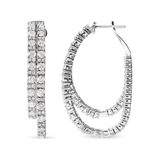 14K White Gold 4.0 Cttw Diamond Asymmetrical Inside Out Double-Hoop Earrings (I-J Color, I1-I2 Clarity)-0