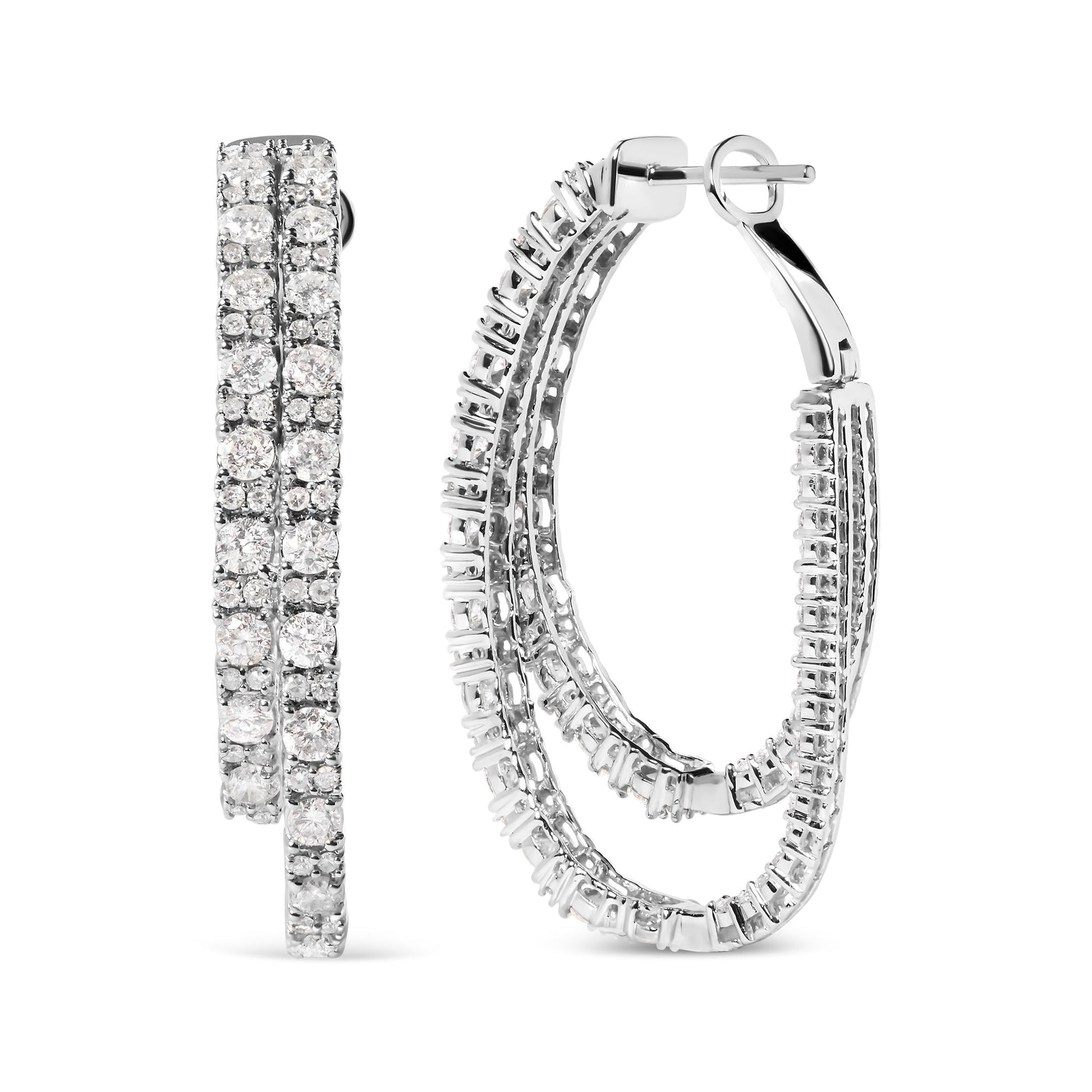 14K White Gold 4.0 Cttw Diamond Asymmetrical Inside Out Double-Hoop Earrings (I-J Color, I1-I2 Clarity)-1