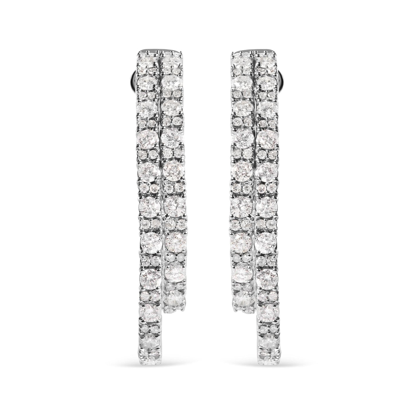 14K White Gold 4.0 Cttw Diamond Asymmetrical Inside Out Double-Hoop Earrings (I-J Color, I1-I2 Clarity)-3