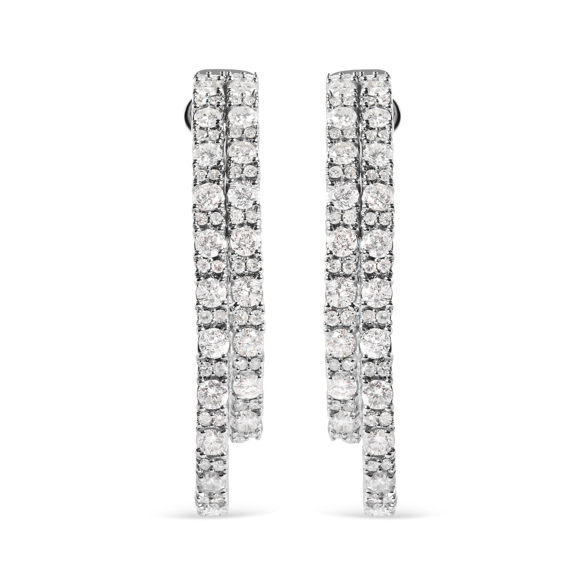14K White Gold 4.0 Cttw Diamond Asymmetrical Inside Out Double-Hoop Earrings (I-J Color, I1-I2 Clarity)-3