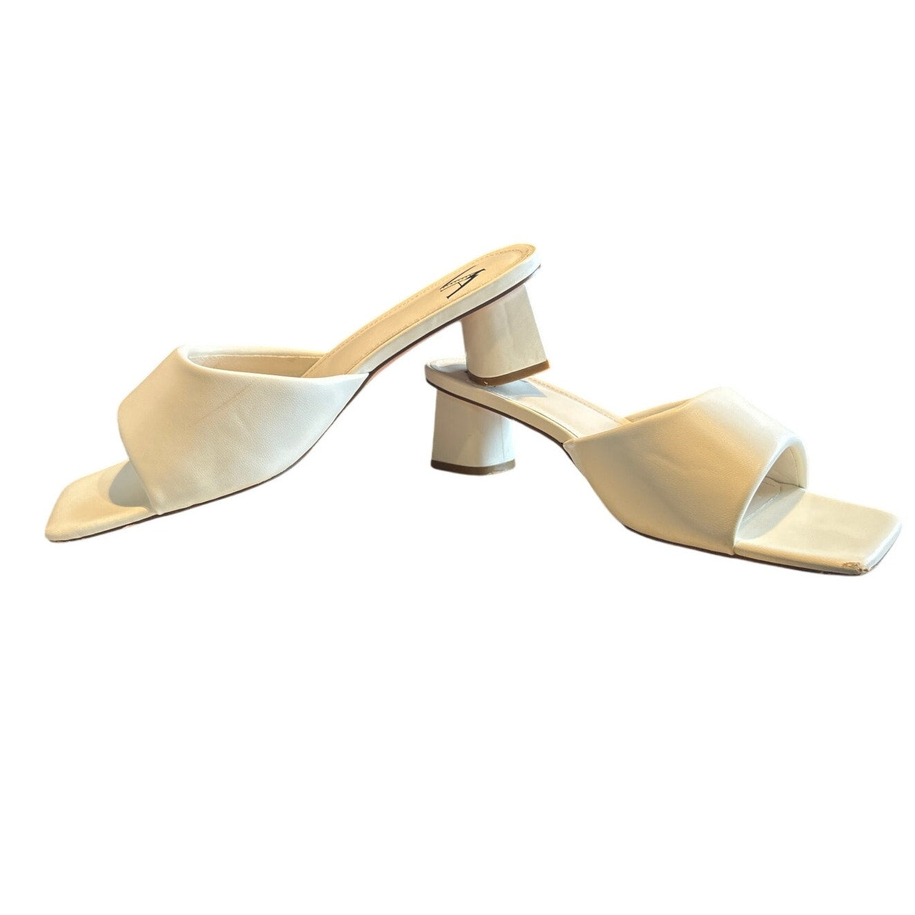 Miraazzurra Womens Size 10 Ivory 2" Heel Slide On Open Square Toe Shoes