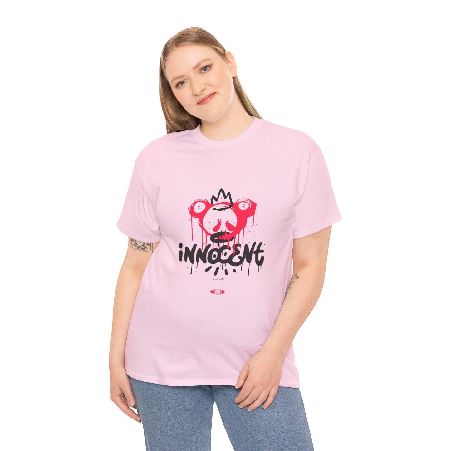 Edgy Graphic Tee: 'Innocent' Design, Urban Fashion, Streetwear, Unisex Cotton T-Shirt, Music Festivals, Casual Wear