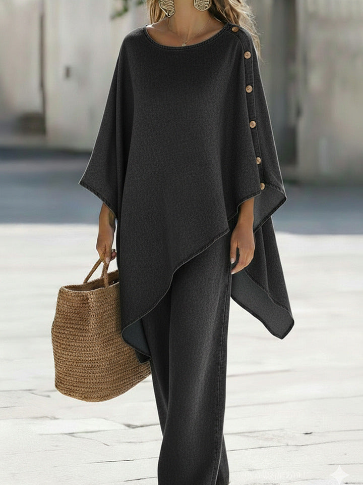 Womens Casual Solid-Color Loose Top And Pants Set