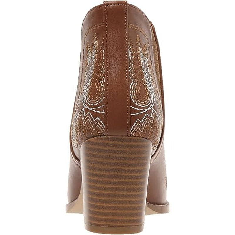 New Womens Size 5 Brown Foux Leather Embroidered 3" Block Heel Cowboy Boots