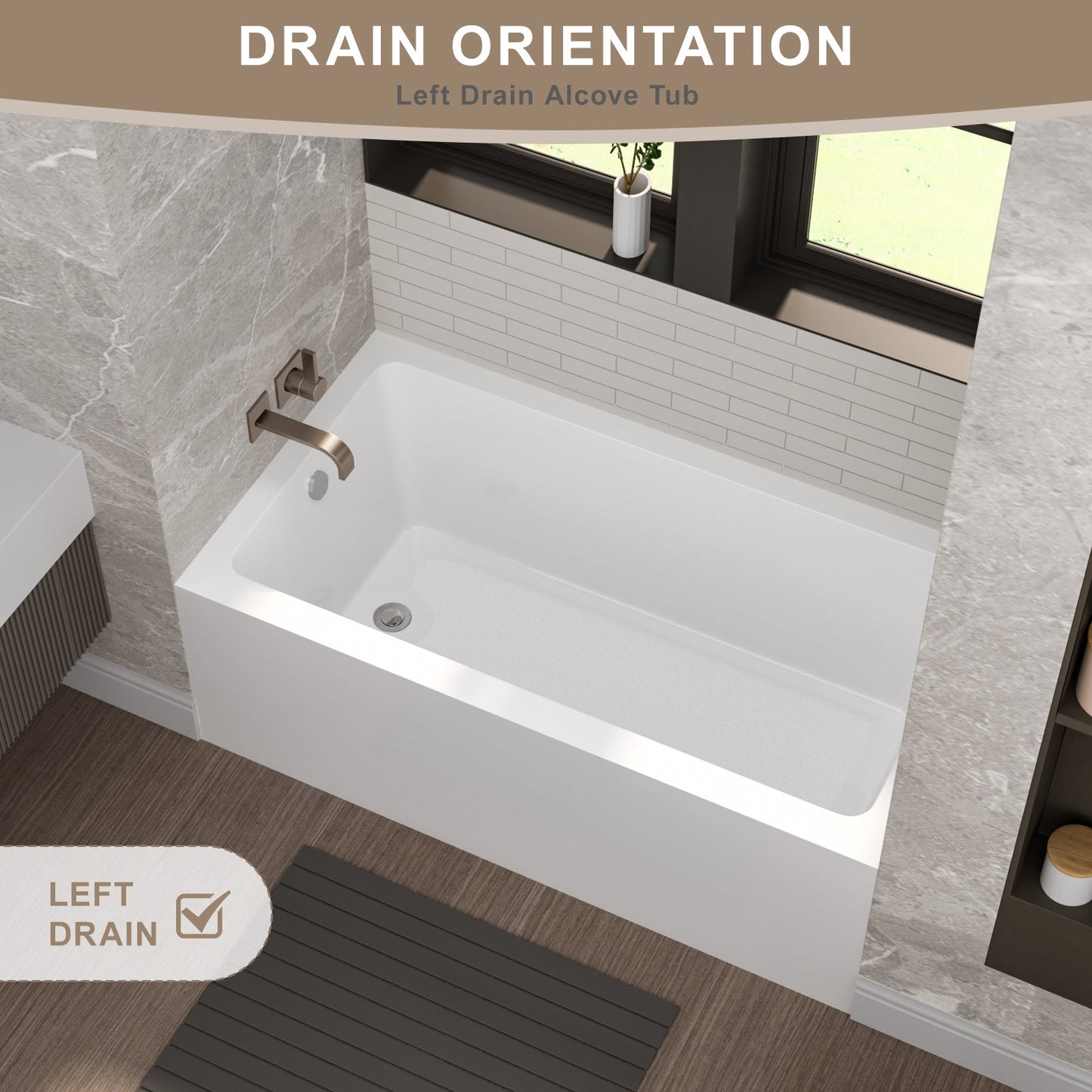60" Acrylic Alcove Soaking Bathtub with Skirt - Glossy