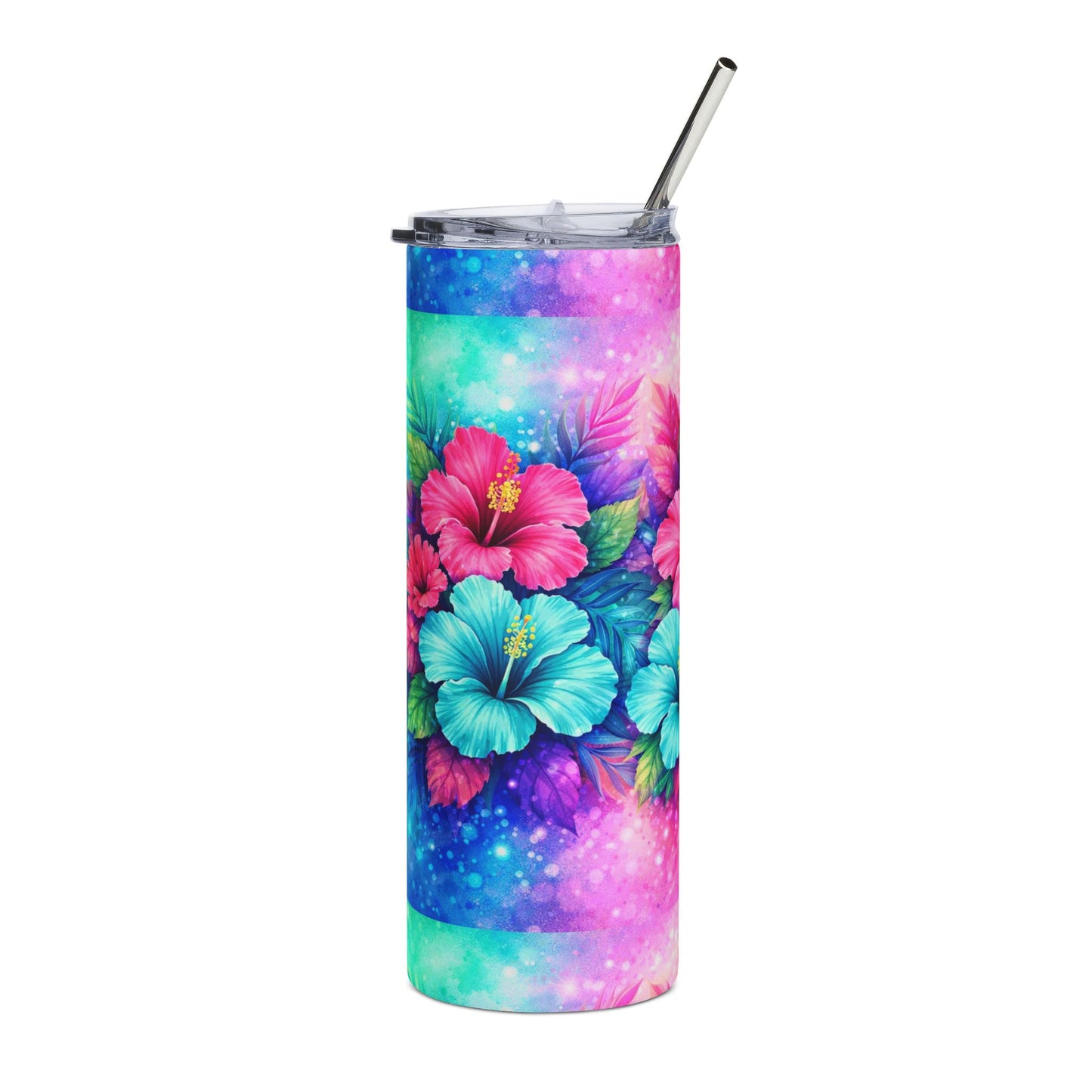 Hibiscus Galaxy 20oz Stainless Steel Tumbler — Floral Tropical Travel Cup