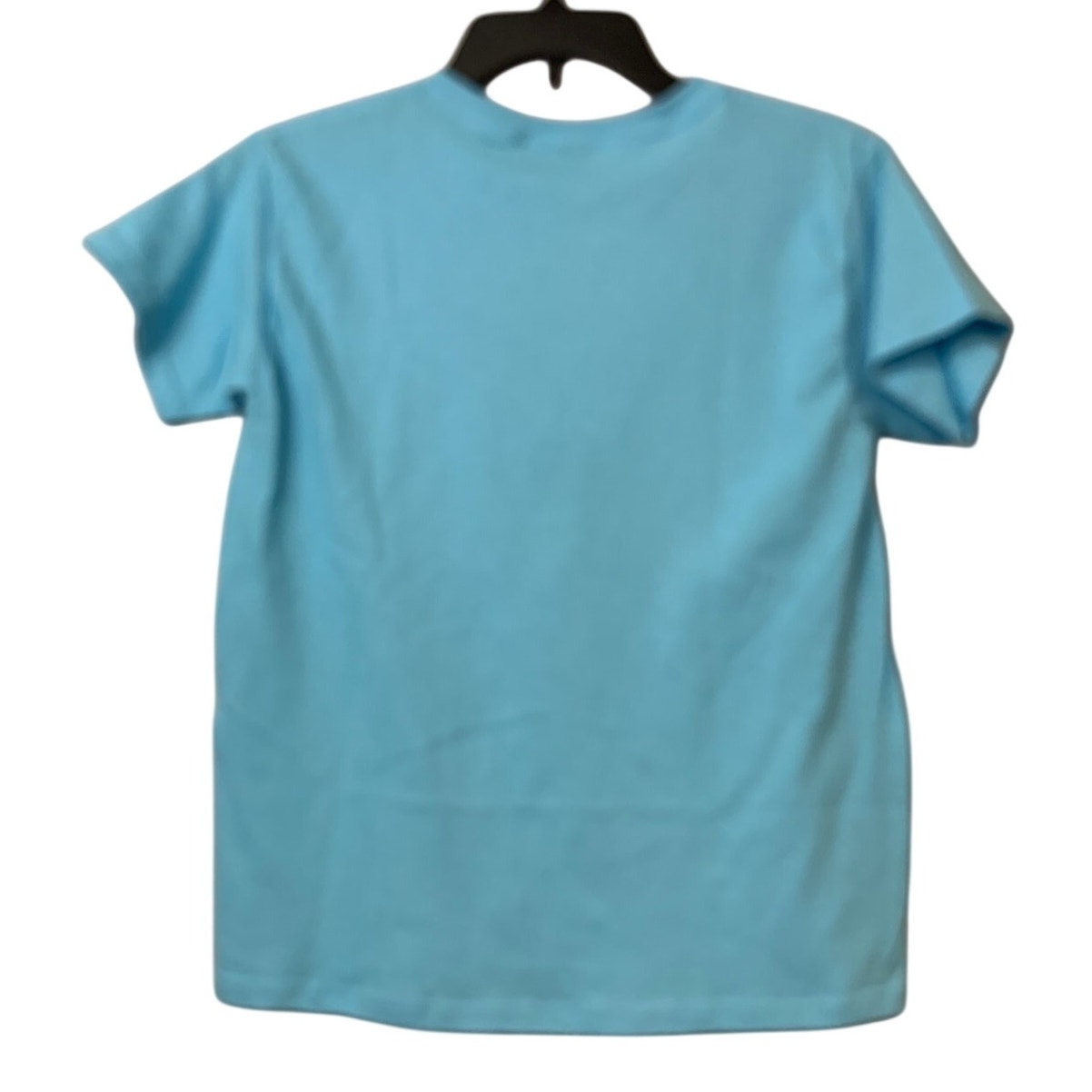 New Upcycled Hand Printed Youth Small Blue Cotton Save Earth Crew Neck Tee