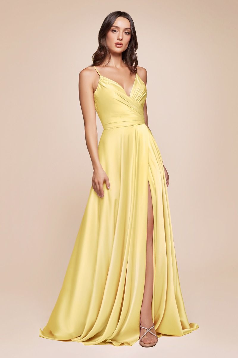 Soft Satin A-Line Bridesmaid Dress w/ Elegant Leg Slit & Spaghetti Straps CD7485