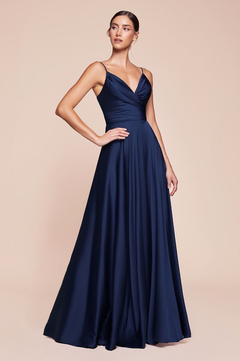 Soft Satin A-Line Bridesmaid Dress w/ Elegant Leg Slit & Spaghetti Straps CD7485