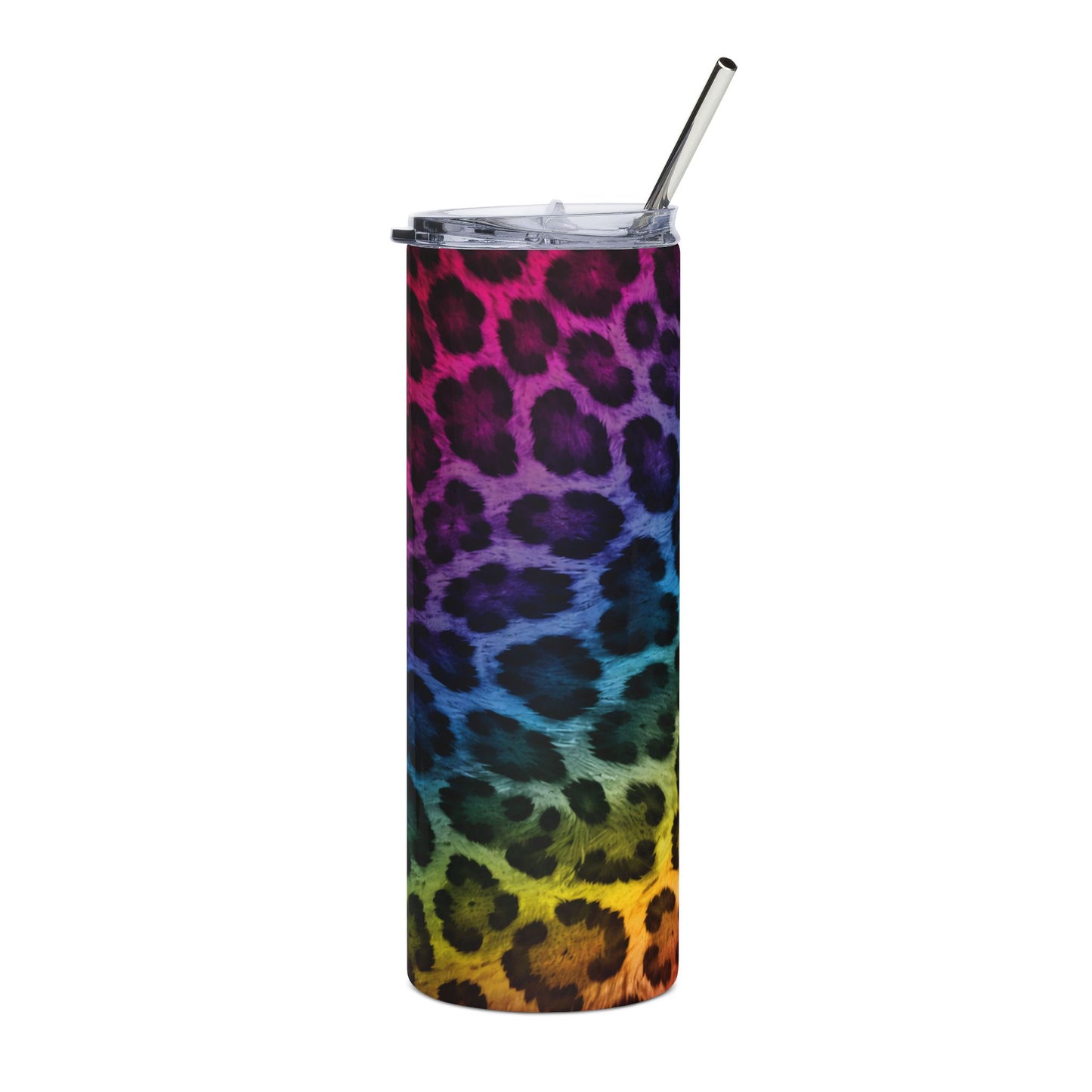Customized Rainbow Leopard Print Tumbler | 20oz Stainless Steel Travel Cup