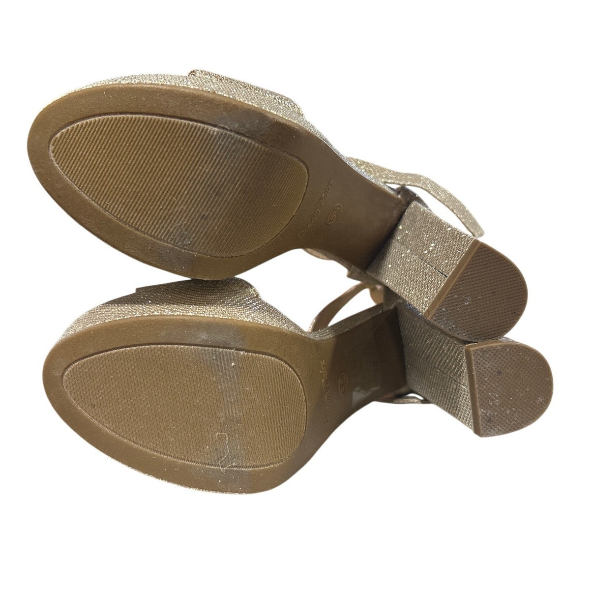 Dream Pairs Womens 5.5 Gold Glitter 5.75" Heel Open Round Toe Ankle Strap Shoes