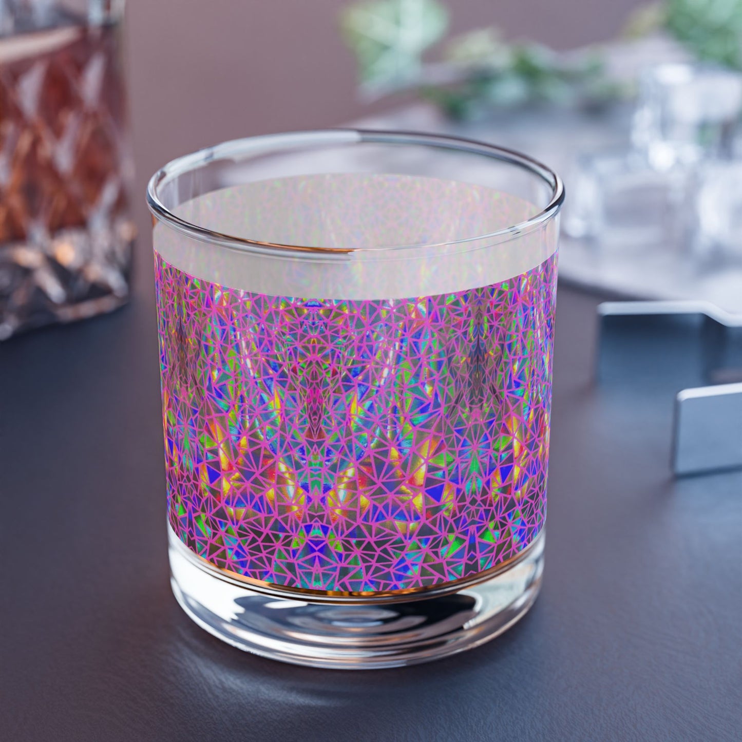 Holographic Geometric Pattern Rocks Glass 10oz