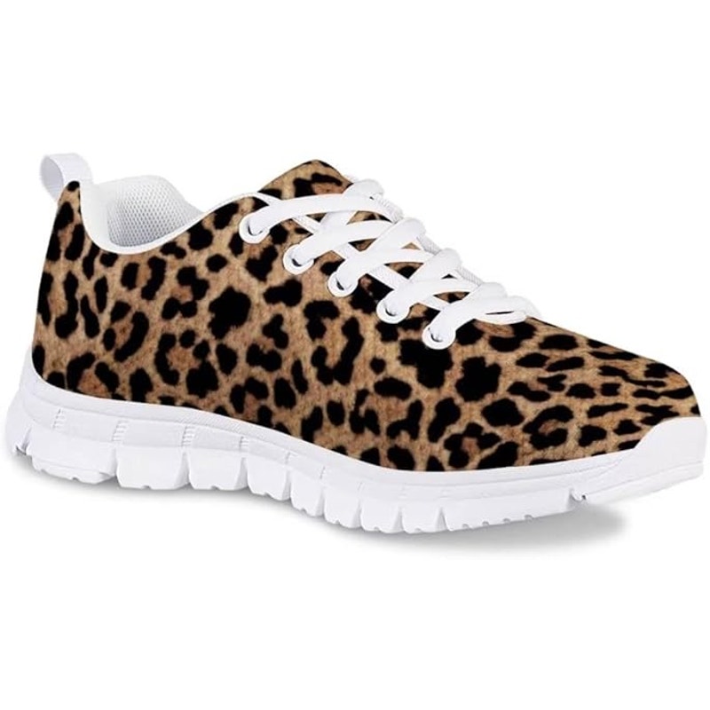 Dellukee Young Girls Size 12 Leopard Print Sneakers Lace Up Breathable Shoes