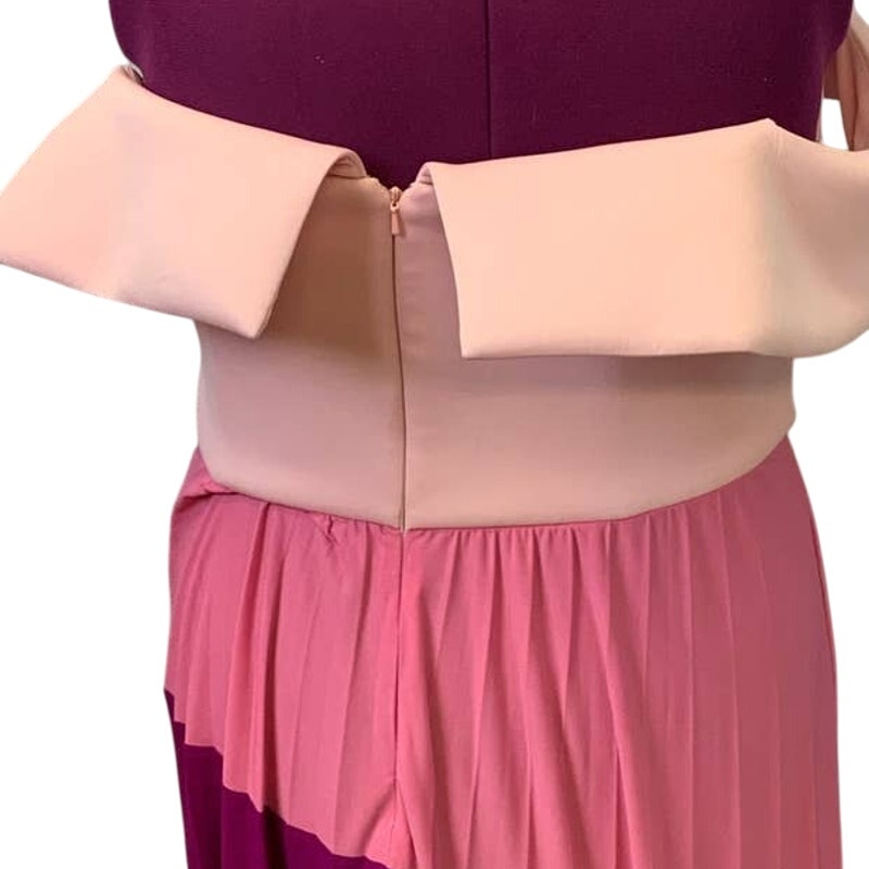 Asos Womens Plus Size 18 Off Shoulder Pink Diagonal Stripe Soft Midi Flowy Dress