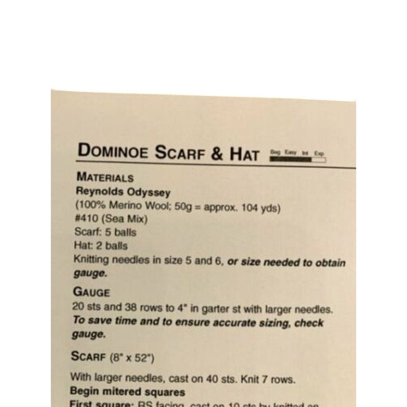 New Reynolds Yarns Odyssey 82269 Dominoe Scarf & Hat Knitting Pattern