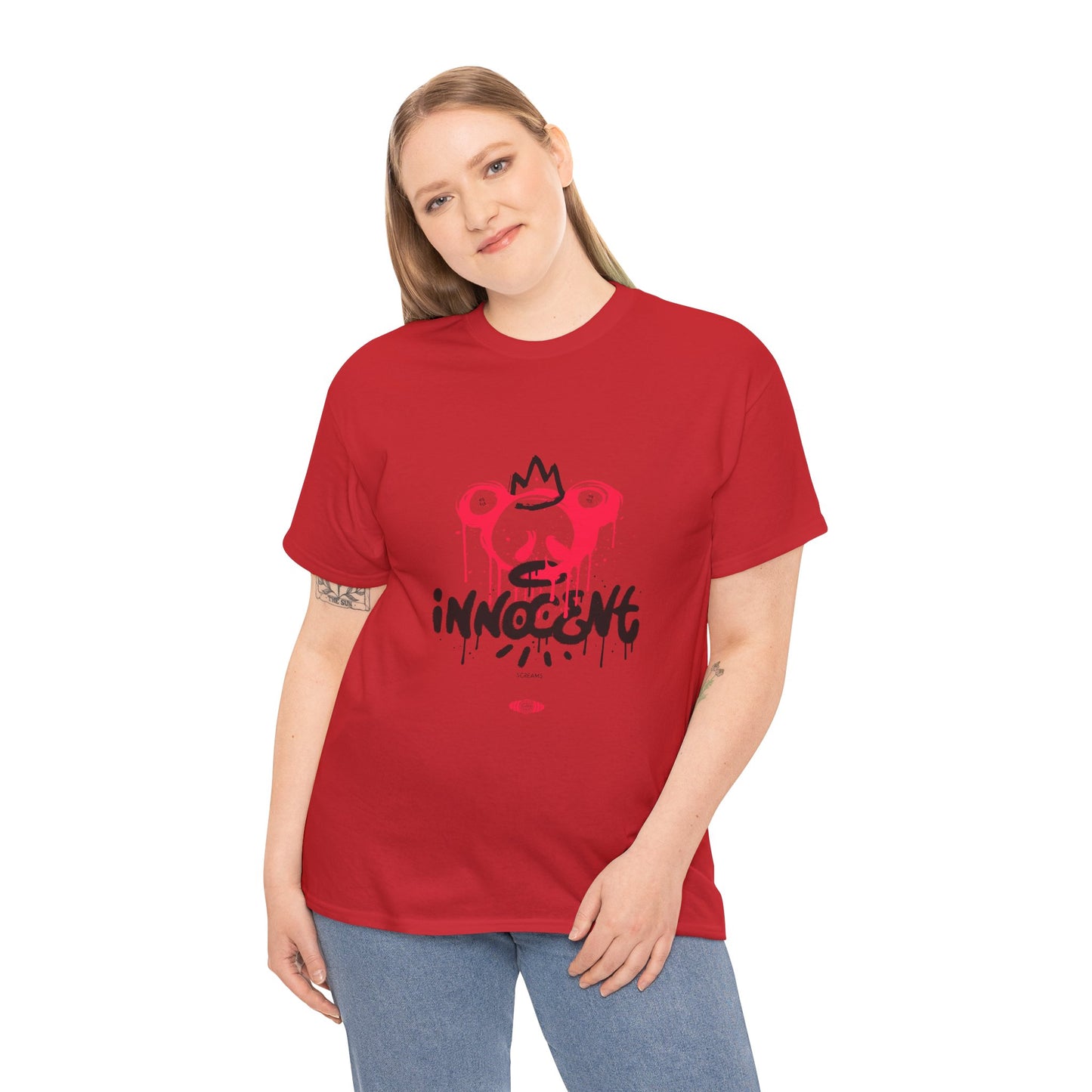 Edgy Graphic Tee: 'Innocent' Design, Urban Fashion, Streetwear, Unisex Cotton T-Shirt, Music Festivals, Casual Wear