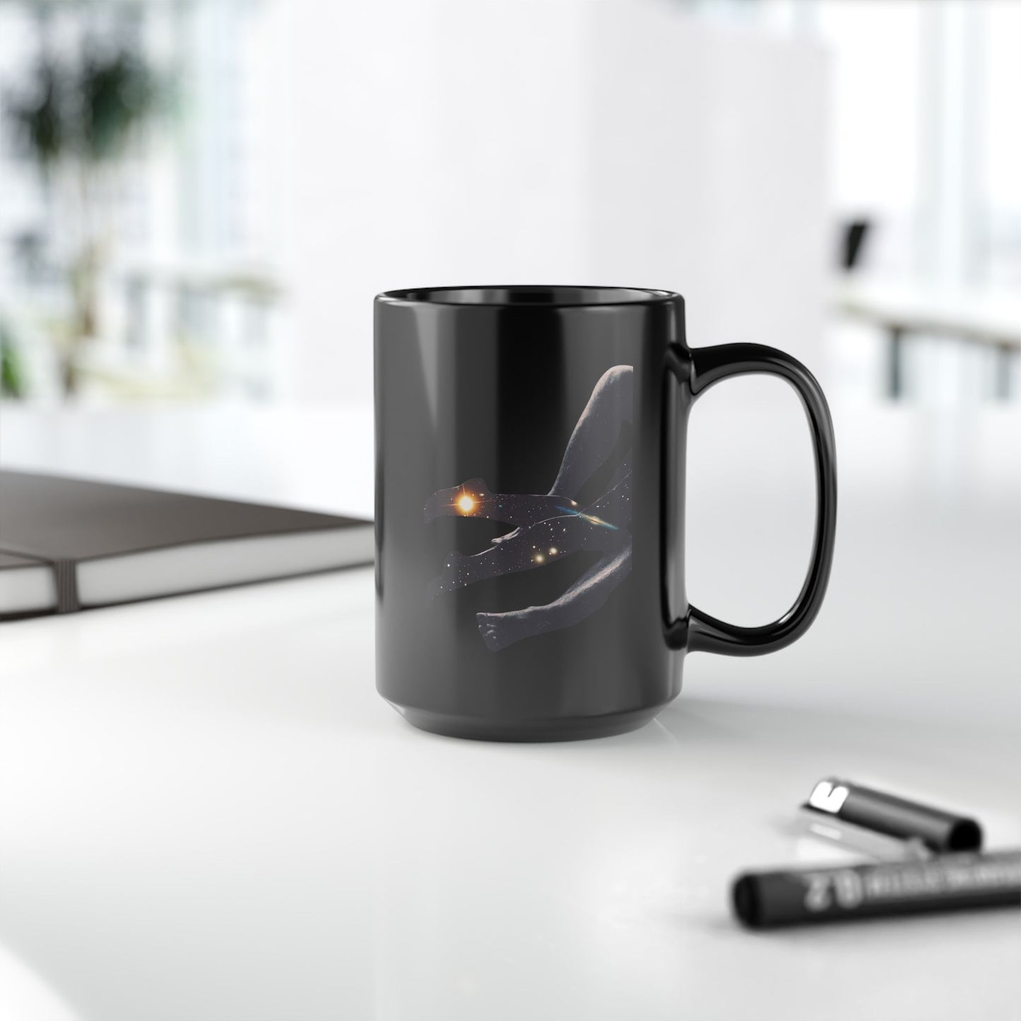 Cosmic Lover Black Mug - Unique Celestial Design, Inspiration for Stargazers, Gift for Space Lovers, All Occasions, Coffee Lover’s Must-Have