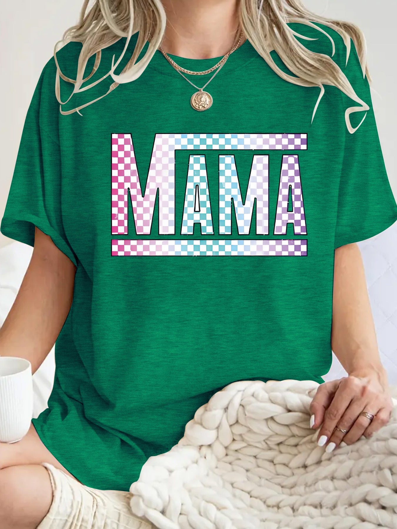 Mom's gift round neck pullover short sleeved shirt
