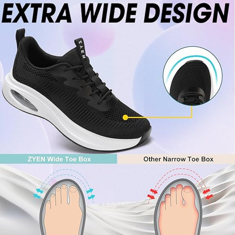 ZYEN Womens Size 8.5 Black Mesh Slip On Wide Toe Box Air Cushion Athletic Shoes