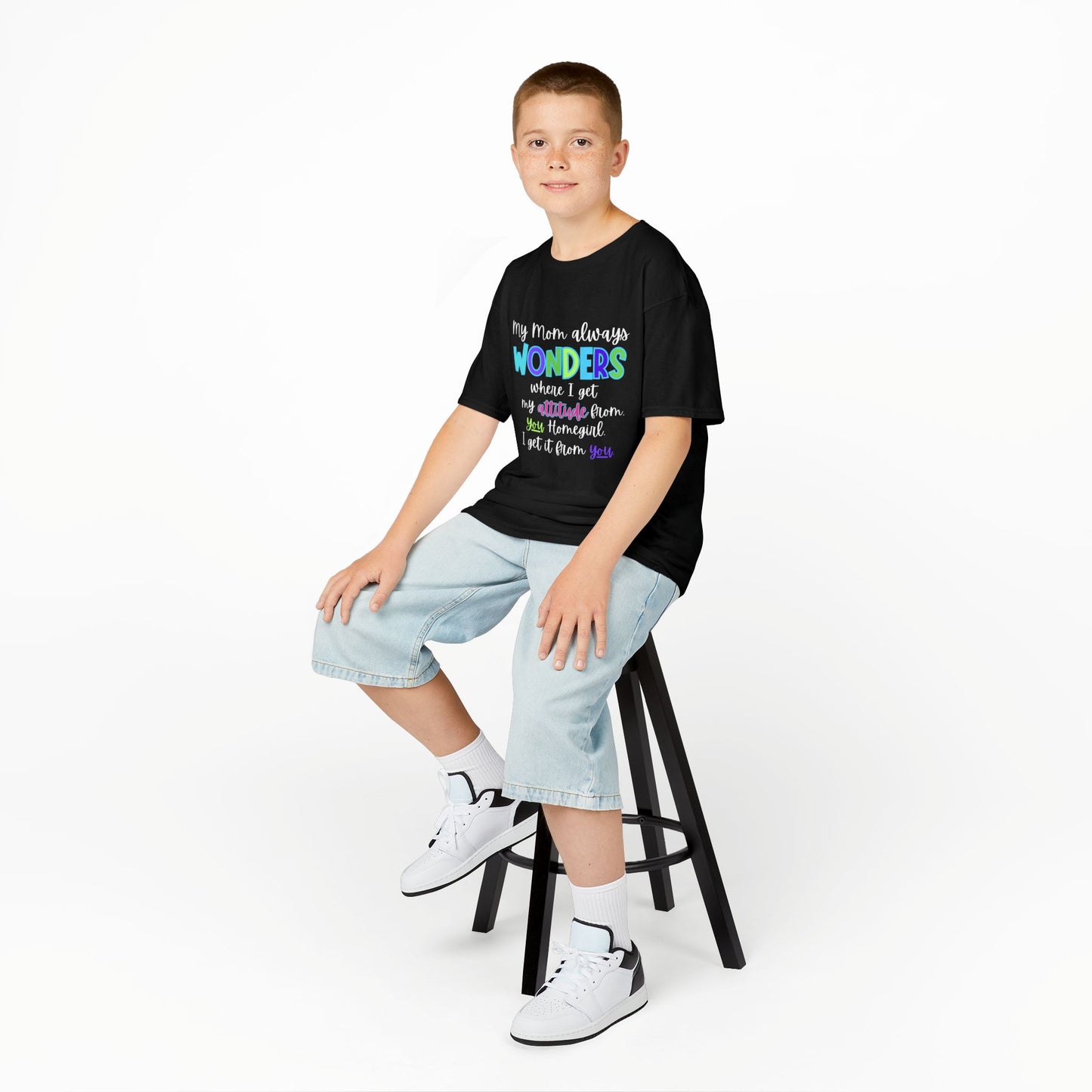 Colorful Kids Tee: 'My Mom Wonders Where I Get My Attitude From' | Fun Gift for Birthdays, Holidays, Everyday Wear, Unique Kids Apparel