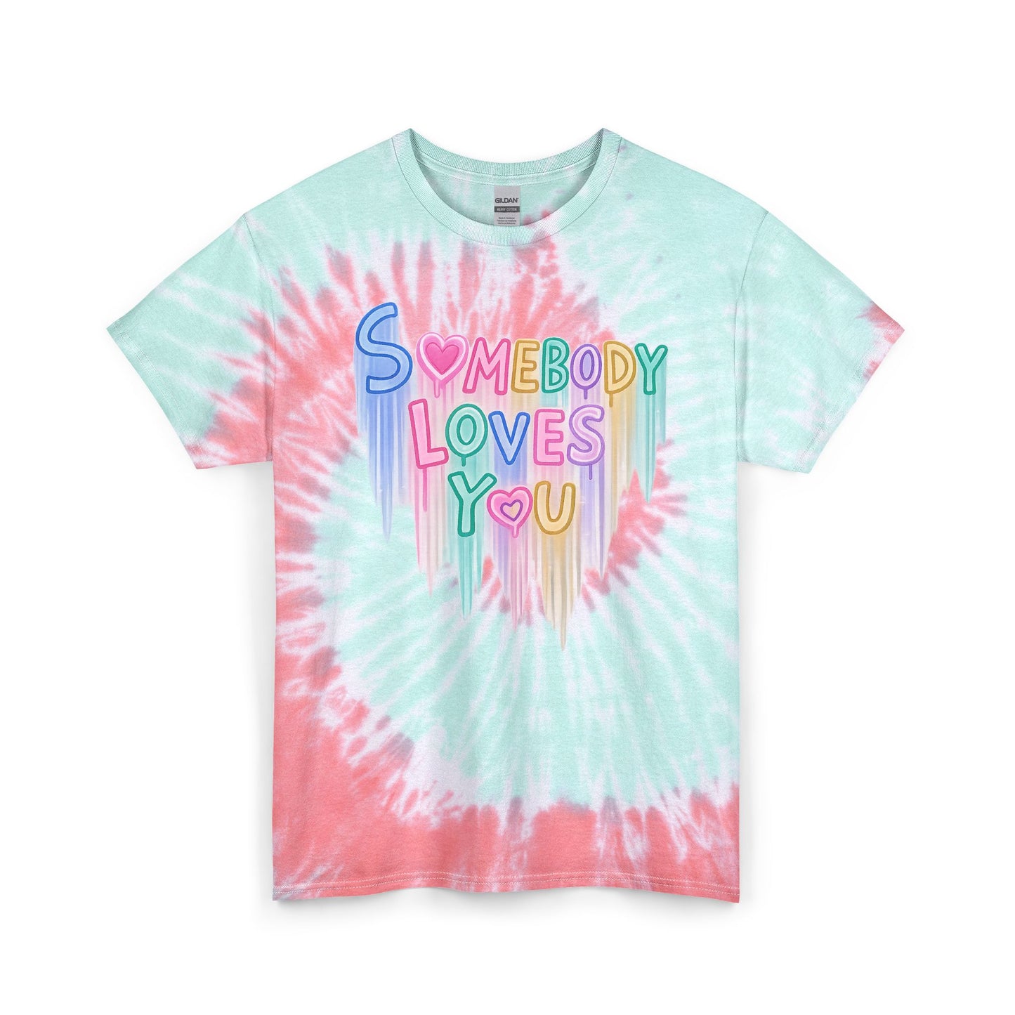 Tie Dye Tee — "Somebody Loves You" Pastel Heart Graphic
