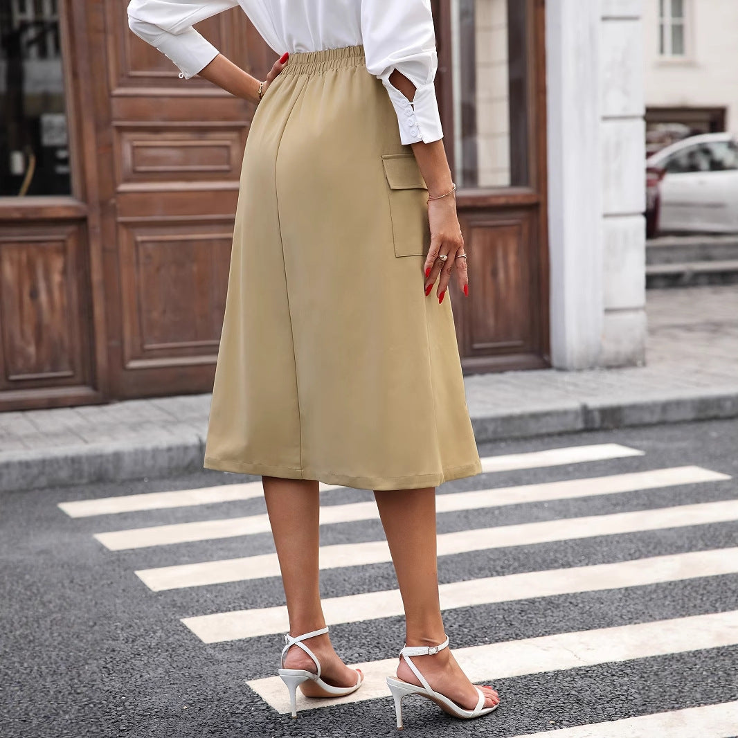 High Waisted A-line Mid Length Button Down Skirt for Professionals