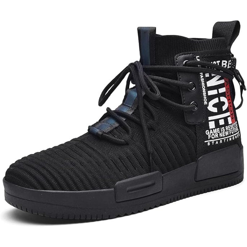 Runmaxx Mens Size 8 Black Sneakers Lace Up High Top Round Toe Skater Shoes