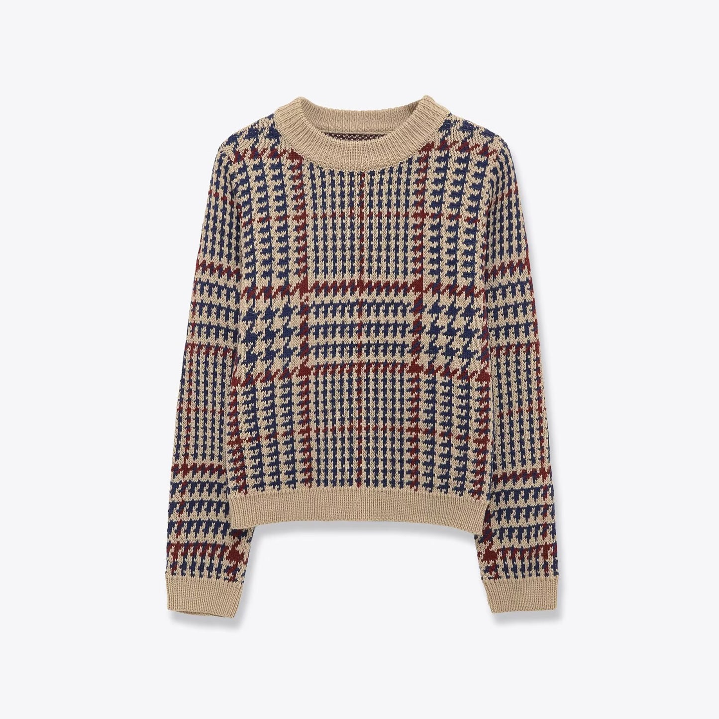 Long sleeved herringbone blend knit sweater