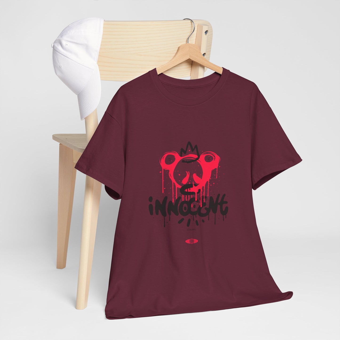 Edgy Graphic Tee: 'Innocent' Design, Urban Fashion, Streetwear, Unisex Cotton T-Shirt, Music Festivals, Casual Wear