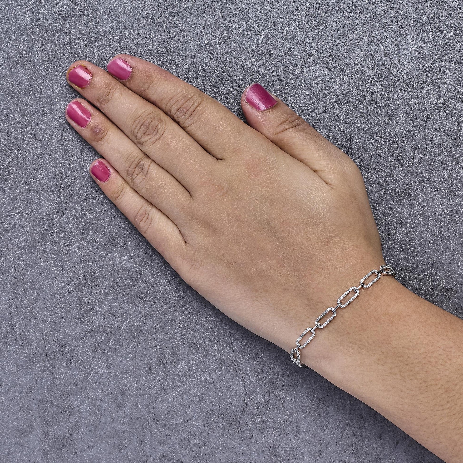 14K White Gold 1.00 Cttw Paperclip Link Bracelet-2