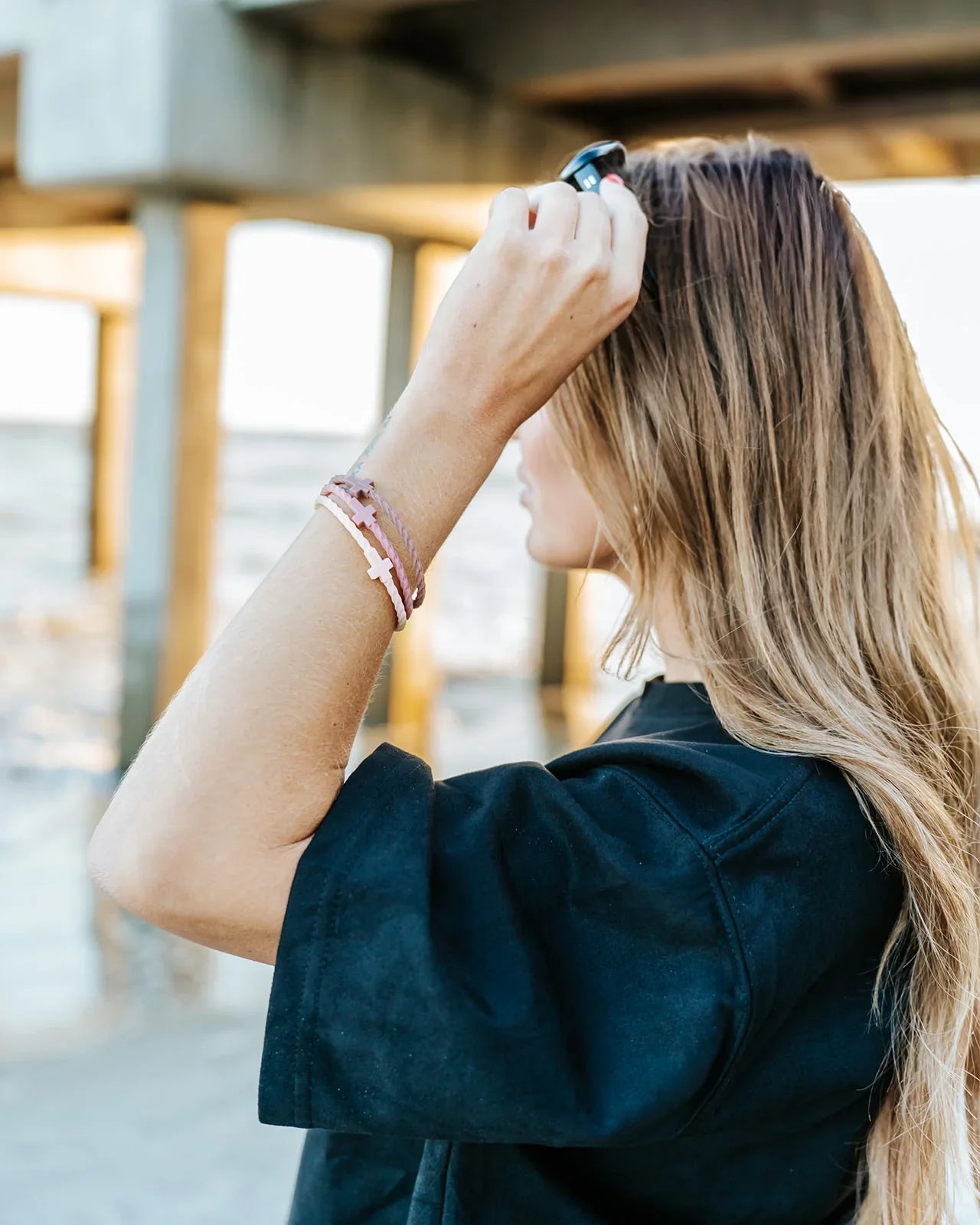 Rosewood Clay Infinity Cross Silicone Bracelet Set