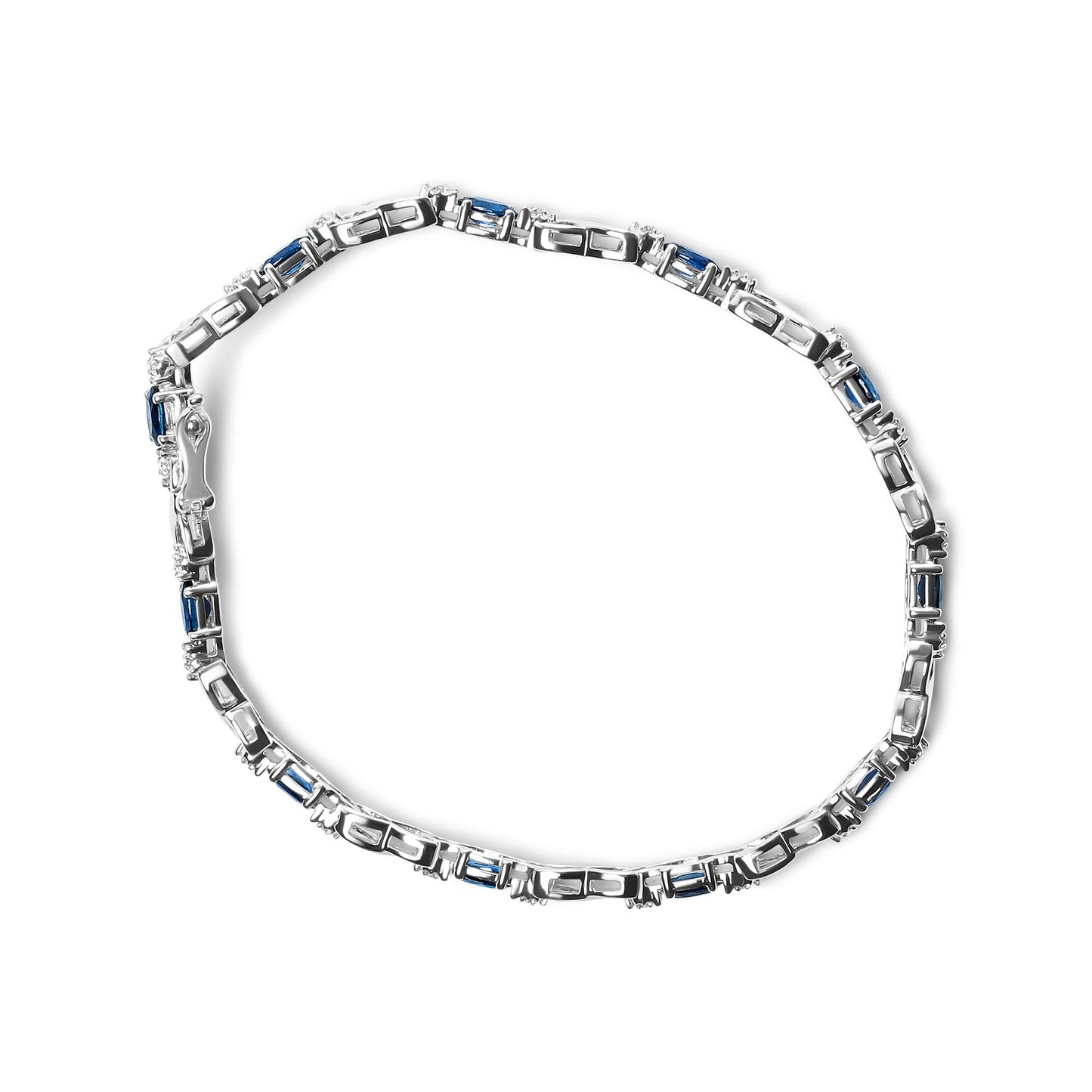 10K White Gold 5x4mm Oval Sapphire Gemstone and 1/10 Cttw Diamond Prong Set "X" Link Bracelet - Size 7" (H-I Color, SI1-SI2 Clarity)-3