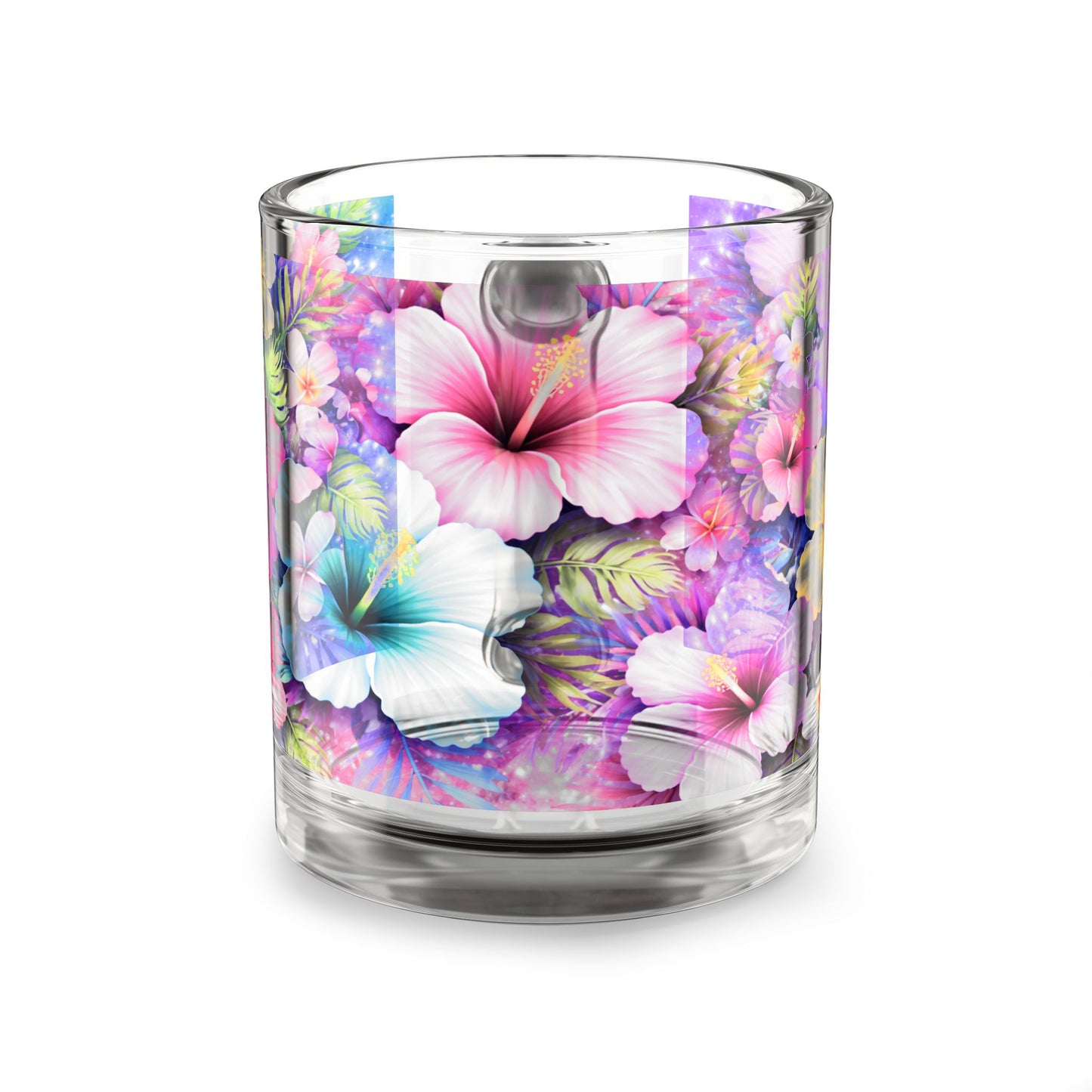 Pastel Tropical Hibiscus Floral Glass Mug 10oz