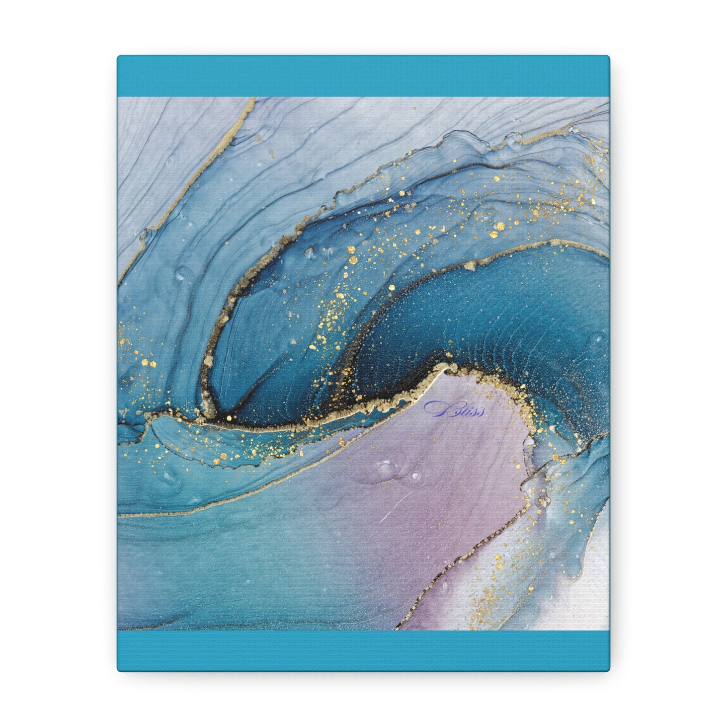 Canvas Wall Art, Abstract Ocean Wave, Modern Decor, Home Office, Gift for Her, Blue Gold Artwork, Living Room Wall Decor