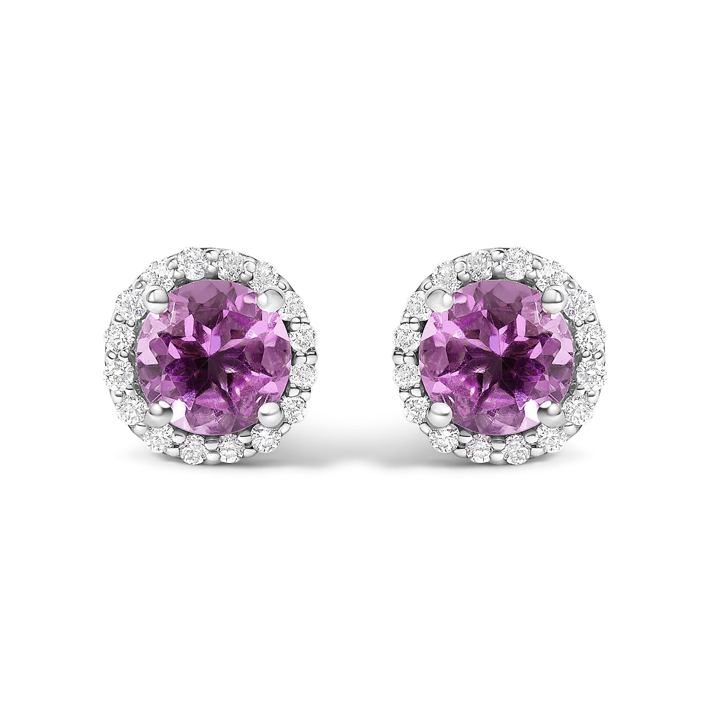 10K White Gold Purple Amethyst and 1/6 Cttw Diamond Halo Stud Earring