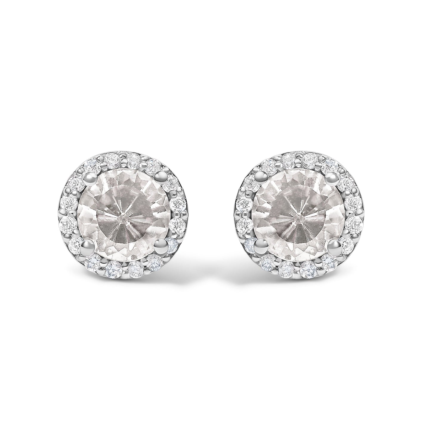 10K White Gold Purple Amethyst and 1/6 Cttw Diamond Halo Stud Earring
