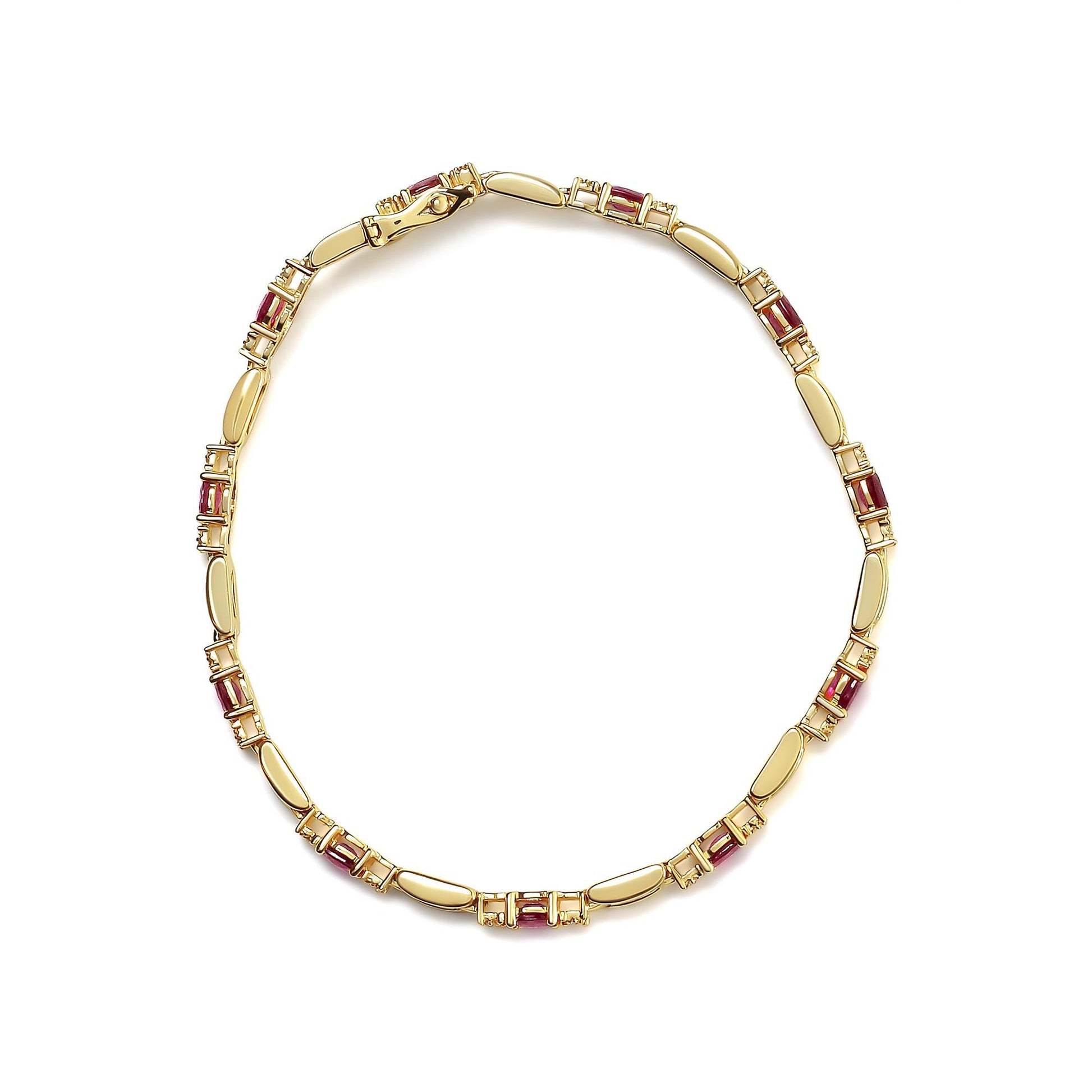 10K Yellow Gold Oval Ruby and 1/10 Cttw Diamond Bar Prong Set Bracelet (H-I Color, SI1-SI2 Clarity)  - Size 7"-3
