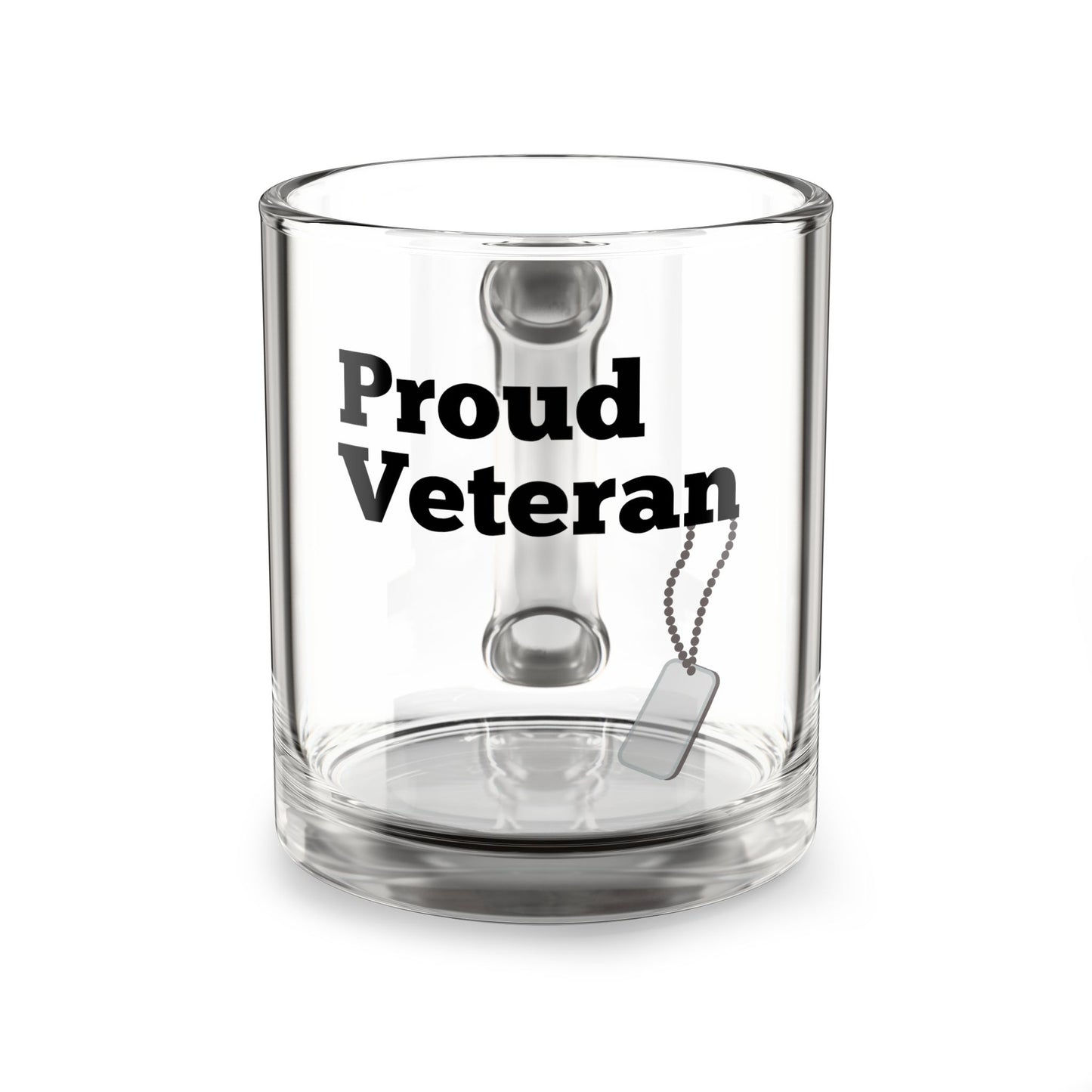 Proud Veteran Glass Mug, 10oz Dog Tags Military Tribute