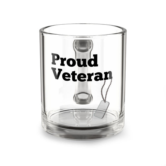 Proud Veteran Glass Mug, 10oz Dog Tags Military Tribute