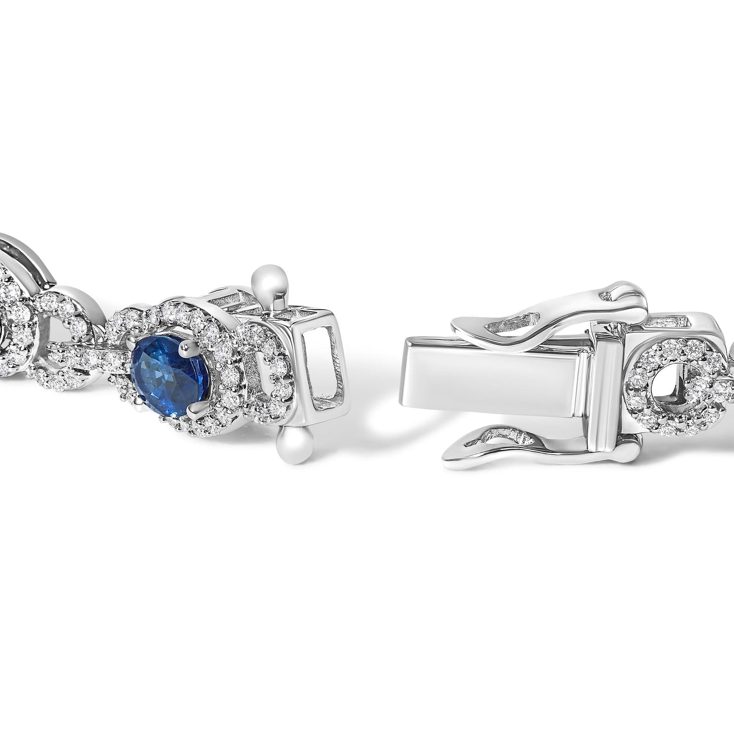 14K White Gold Vintage-Inspired Oval Blue Sapphire & Diamond Link Bracelet-1