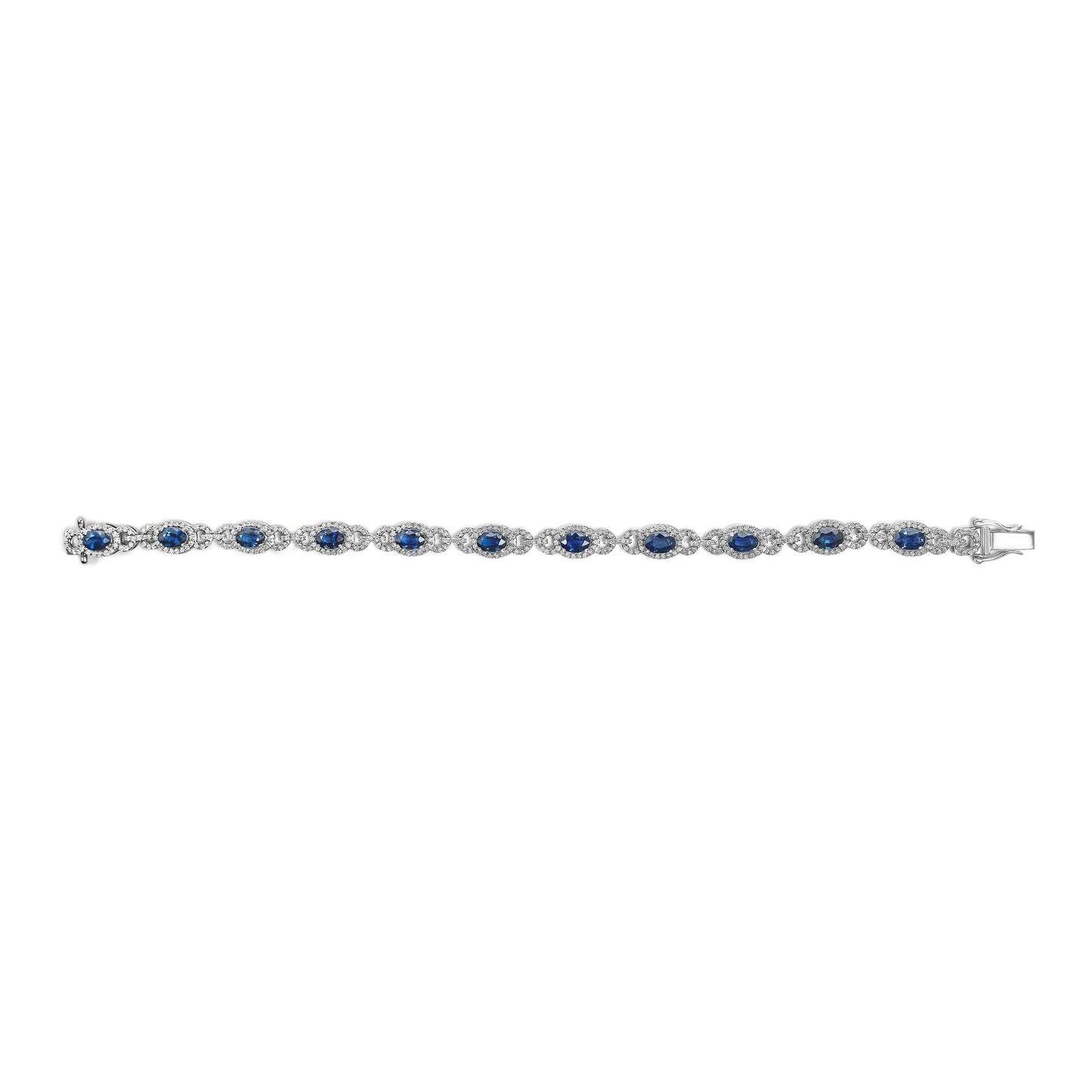 14K White Gold Vintage-Inspired Oval Blue Sapphire & Diamond Link Bracelet-3